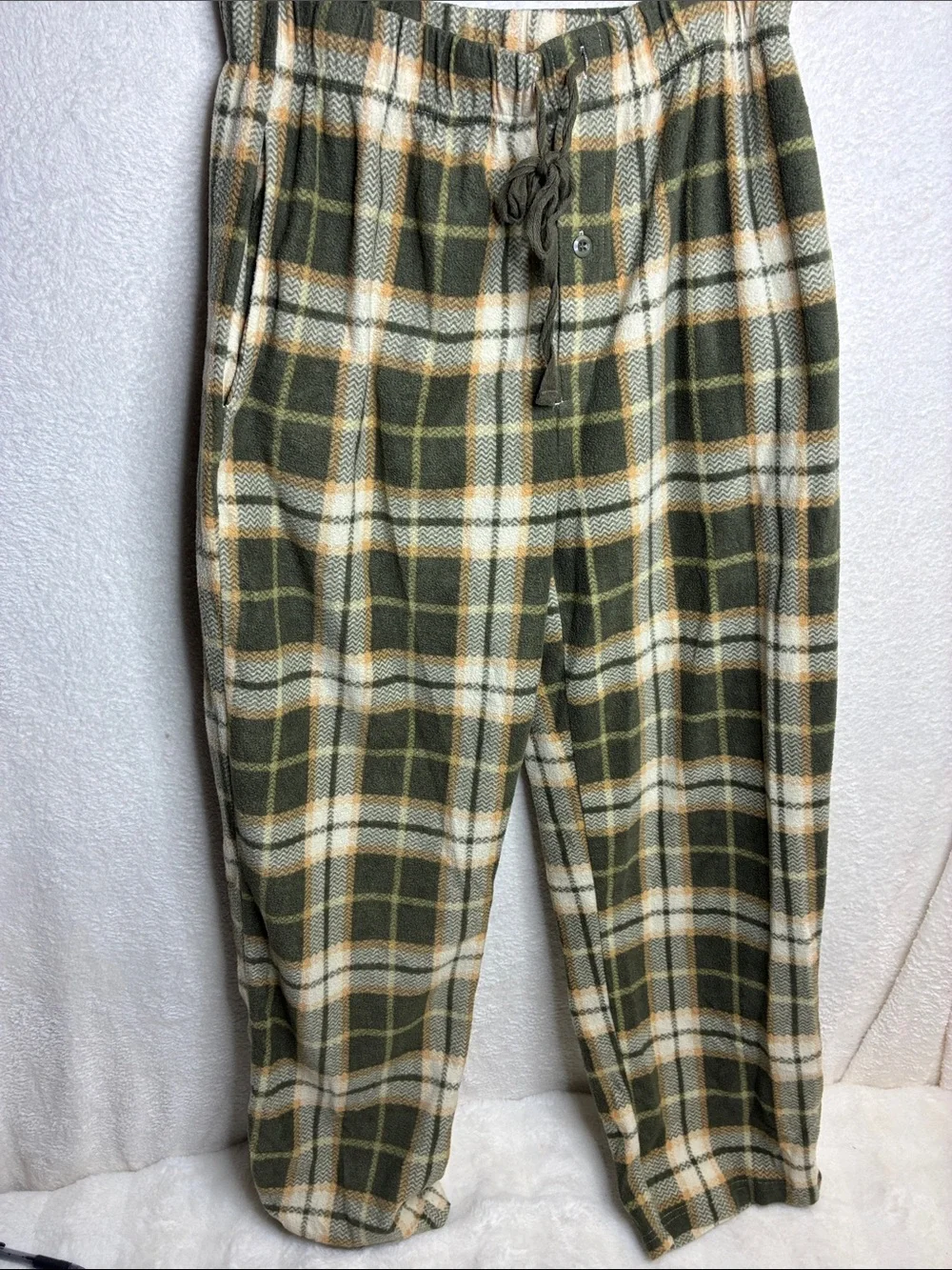 Olive Plaid Fleece Joggers with Drawstring Waist